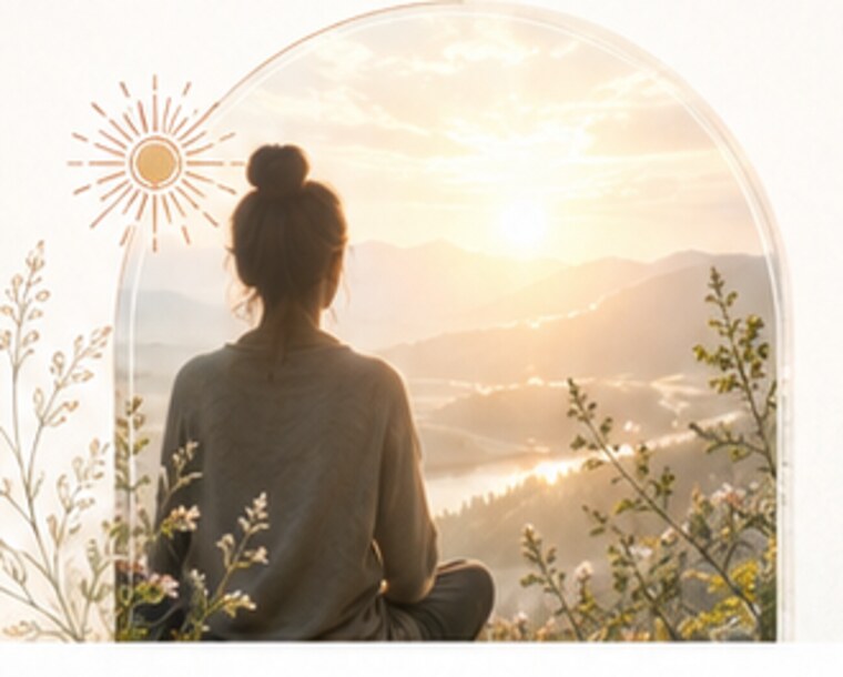 Meditative sunrise over mountains
